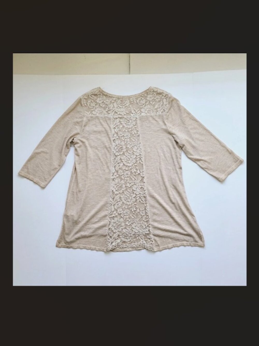 NWOT Chico's Lace T-shirt 2 / Lg Cream Beige 3/4 Sleeve Casual Neutral Comfy